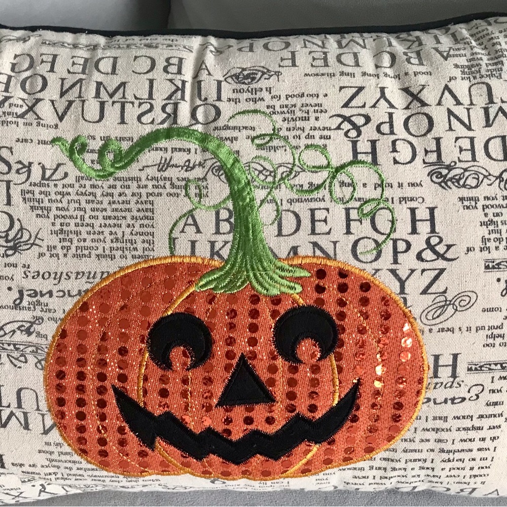 Decorative Pillow with Sequin Pumpkin